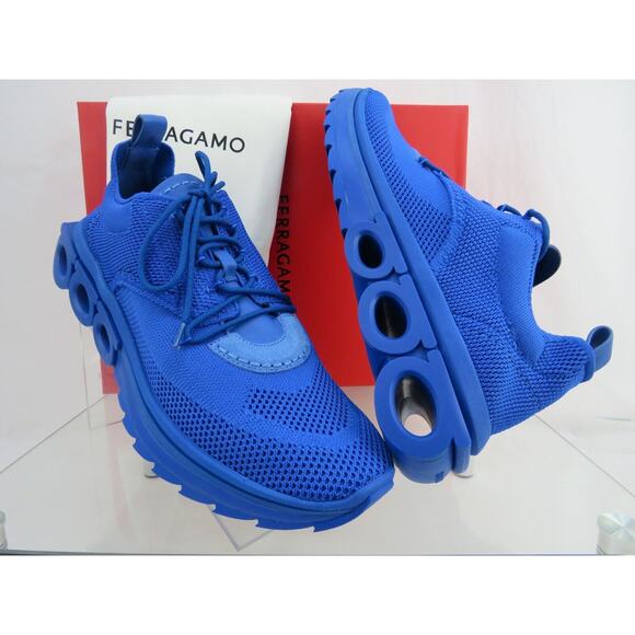 NIB FERRAGAMO BLUE NIMA KNIT MESH LACE LOGO LOW TOP SNEAKERS 10.5 43.5 ITALY - Picture 4 of 16